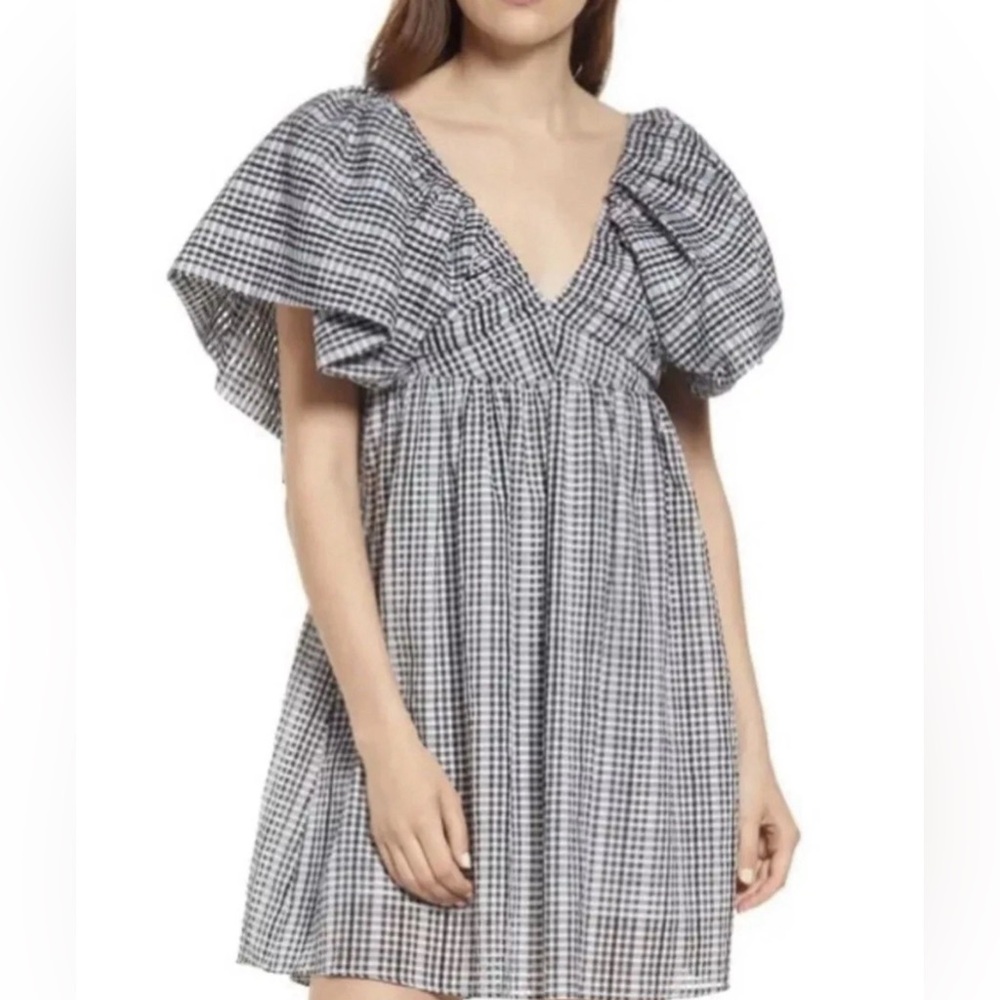 Moon River Black and White Gingham Mini Dress